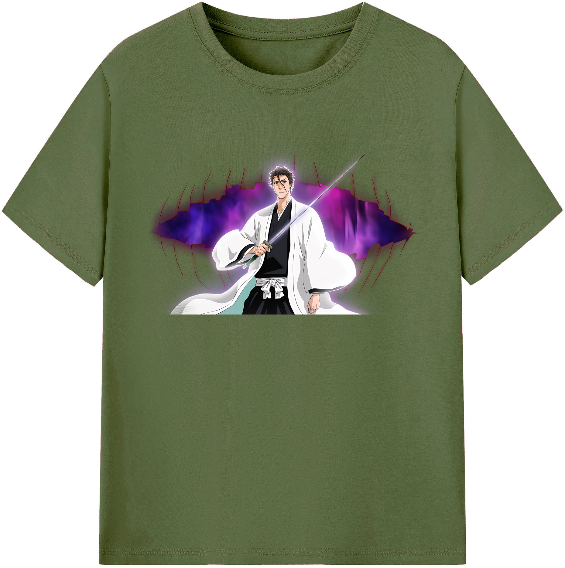 （画像用） ブリーチ 藍染 惣右介（あいぜん そうすけ） BLEACH Aizen Sousuke 綿100％半袖Tシャツ（フロントプリント）